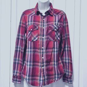 44mm legendary Goods-Cowgirl/Western Long Sleeve Red Plaid Pearl Snap Button Up